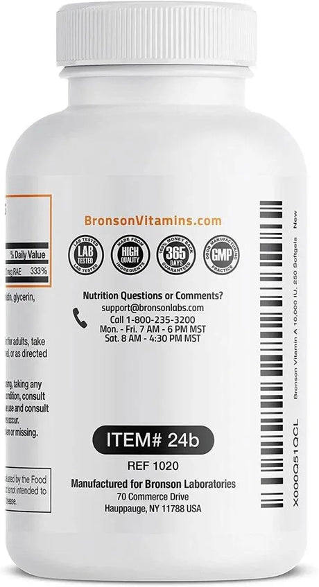 BRONSON - Bronson Vitamin A 10,000IU 250 Capsulas Blandas - The Red Vitamin MX - Suplementos Alimenticios - {{ shop.shopifyCountryName }}