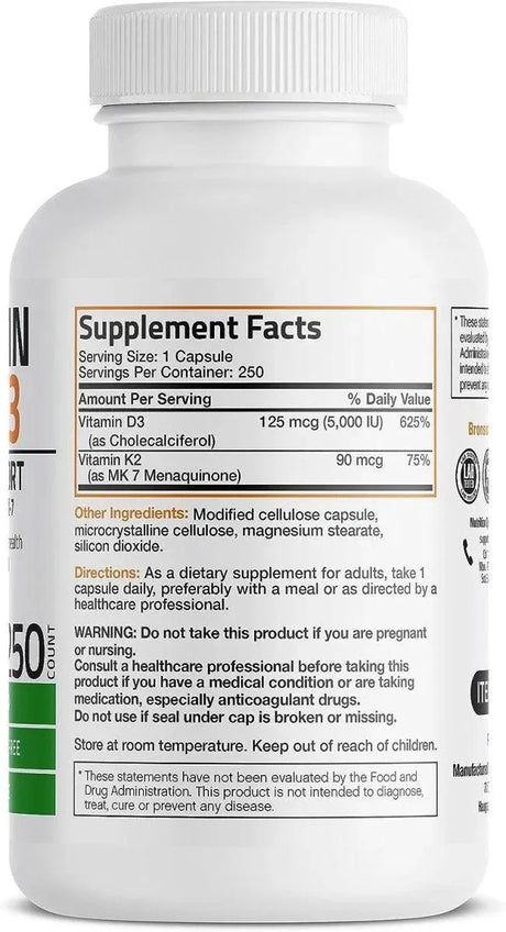 BRONSON - Bronson Vitamin K2 (MK7) with D3 250 Capsulas - The Red Vitamin MX - Suplementos Alimenticios - {{ shop.shopifyCountryName }}