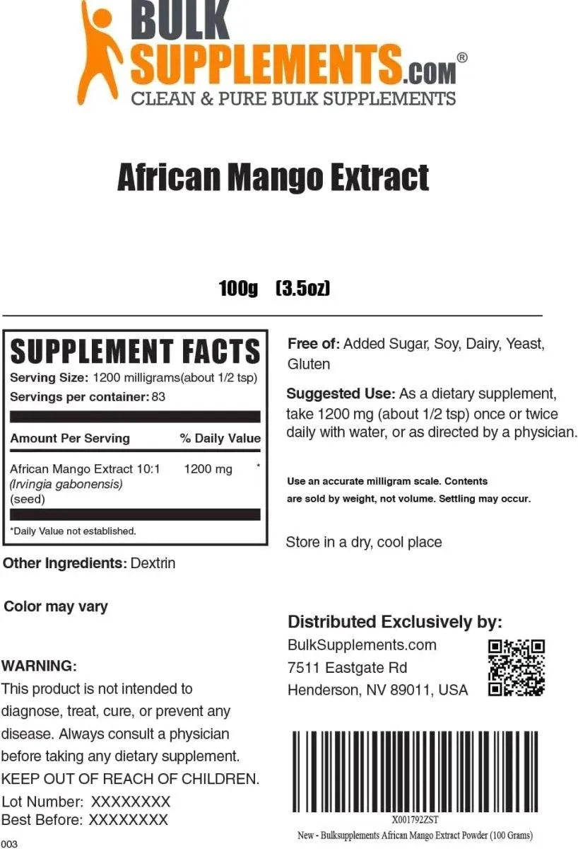 BULK SUPPLEMENTS - Bulk Supplements African Mango Extract Powder 100Gr. - The Red Vitamin MX - Suplementos Alimenticios - {{ shop.shopifyCountryName }}