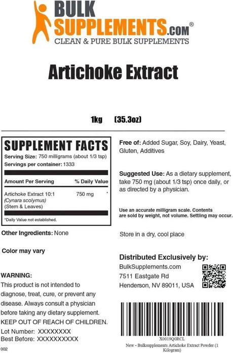 BULK SUPPLEMENTS - Bulk Supplements Artichoke Extract Powder 1 Kg. - The Red Vitamin MX - Suplementos Alimenticios - {{ shop.shopifyCountryName }}