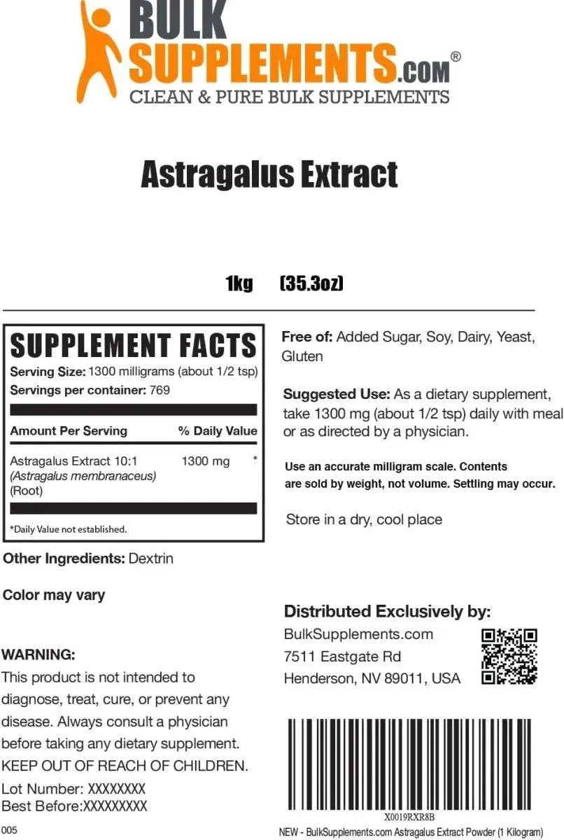BULK SUPPLEMENTS - Bulk Supplements Astragalus Extract Powder 1300Mg. 1Kg. - The Red Vitamin MX - Suplementos Alimenticios - {{ shop.shopifyCountryName }}