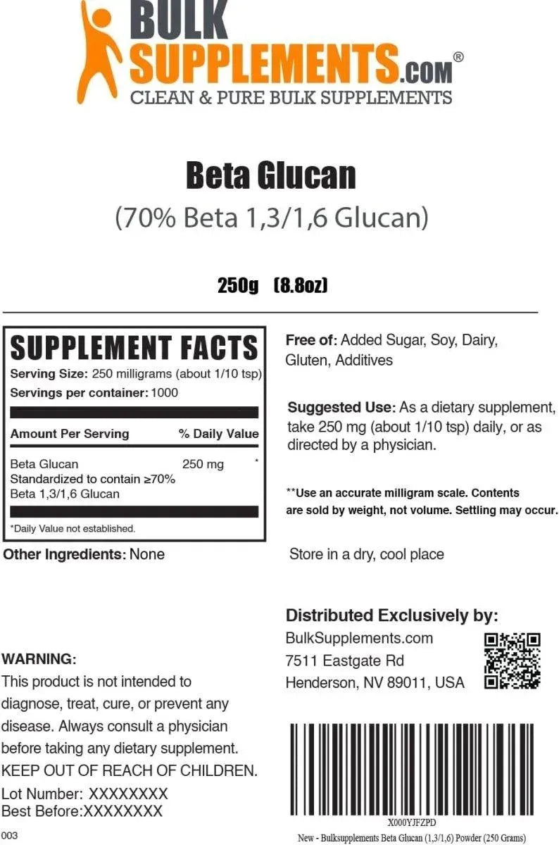 BULK SUPPLEMENTS - Bulk Supplements Beta Glucan Powder (1,3/1,6) 250Gr. - The Red Vitamin MX - Suplementos Alimenticios - {{ shop.shopifyCountryName }}