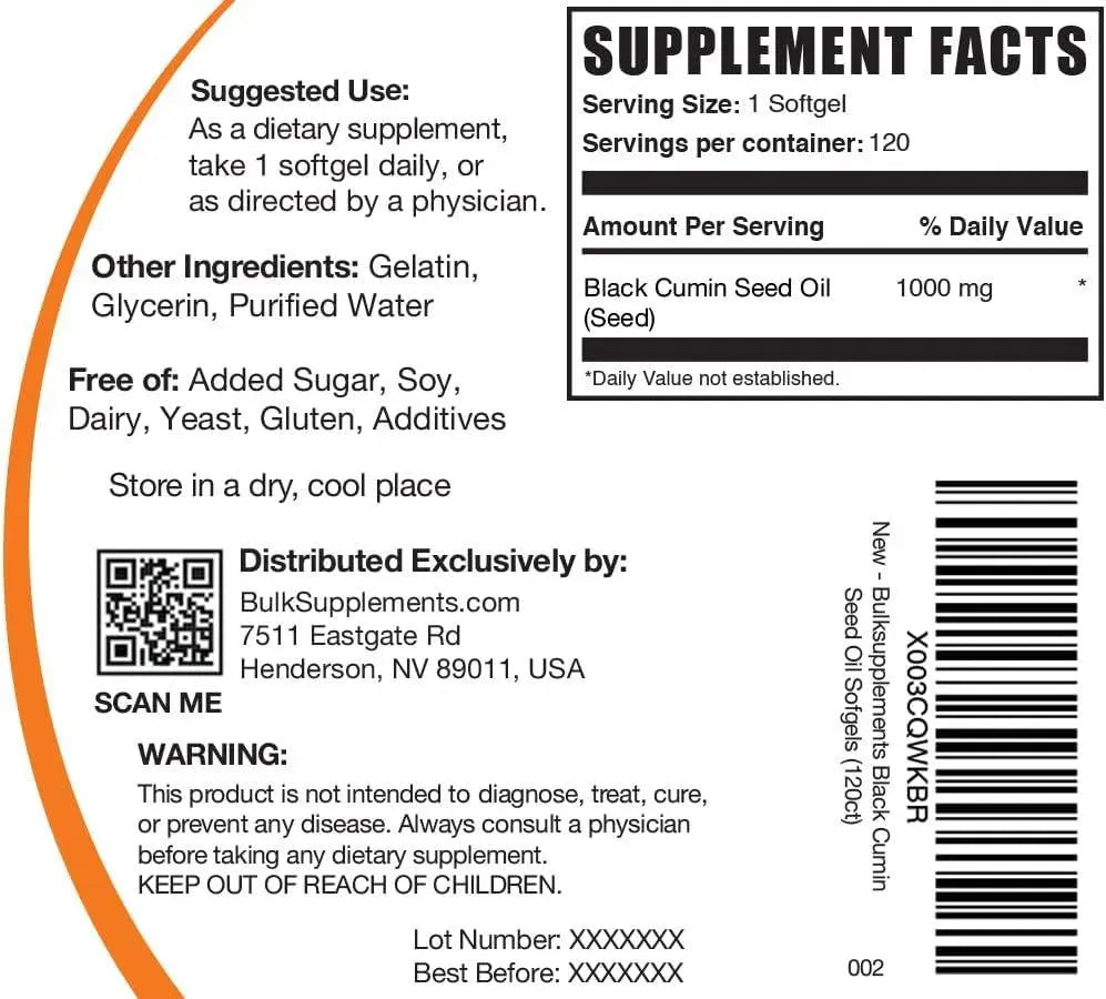 BULK SUPPLEMENTS - Bulk Supplements Black Cumin Seed Oil 1000Mg. 120 Capsulas Blandas - The Red Vitamin MX - Suplementos Alimenticios - {{ shop.shopifyCountryName }}