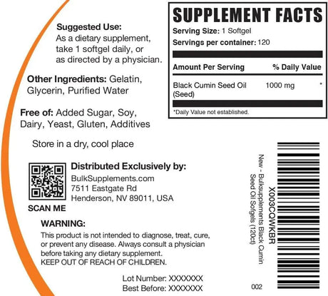 BULK SUPPLEMENTS - Bulk Supplements Black Cumin Seed Oil 1000Mg. 120 Capsulas Blandas - The Red Vitamin MX - Suplementos Alimenticios - {{ shop.shopifyCountryName }}