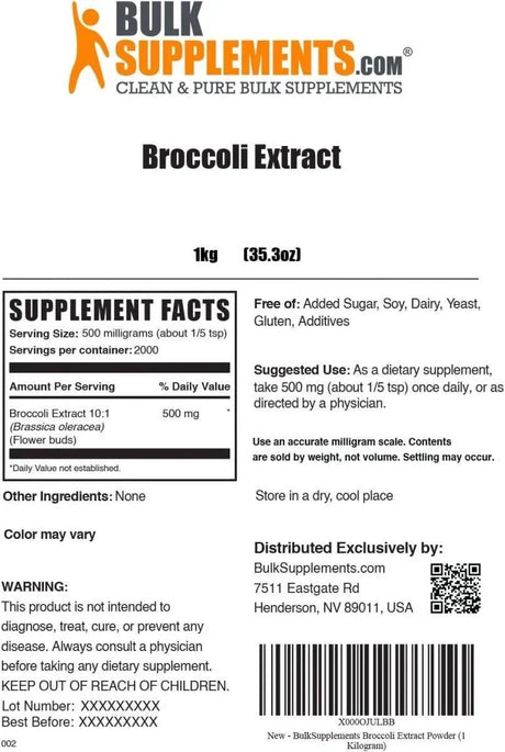 BULK SUPPLEMENTS - Bulk Supplements Broccoli Extract Powder Sulforaphane 1Kg. - The Red Vitamin MX - Suplementos Alimenticios - {{ shop.shopifyCountryName }}