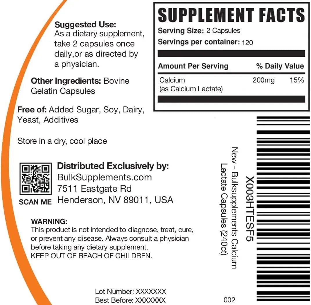 BULK SUPPLEMENTS - Bulk Supplements Calcium Lactate 240 Capsulas - The Red Vitamin MX - Suplementos Alimenticios - {{ shop.shopifyCountryName }}