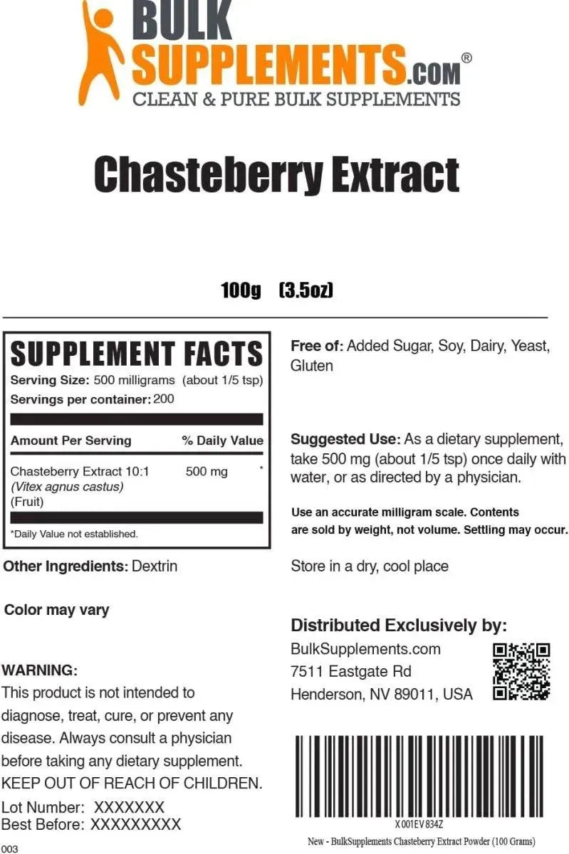 BULK SUPPLEMENTS - Bulk Supplements Chasteberry Extract Powder 100Gr. - The Red Vitamin MX - Suplementos Alimenticios - {{ shop.shopifyCountryName }}