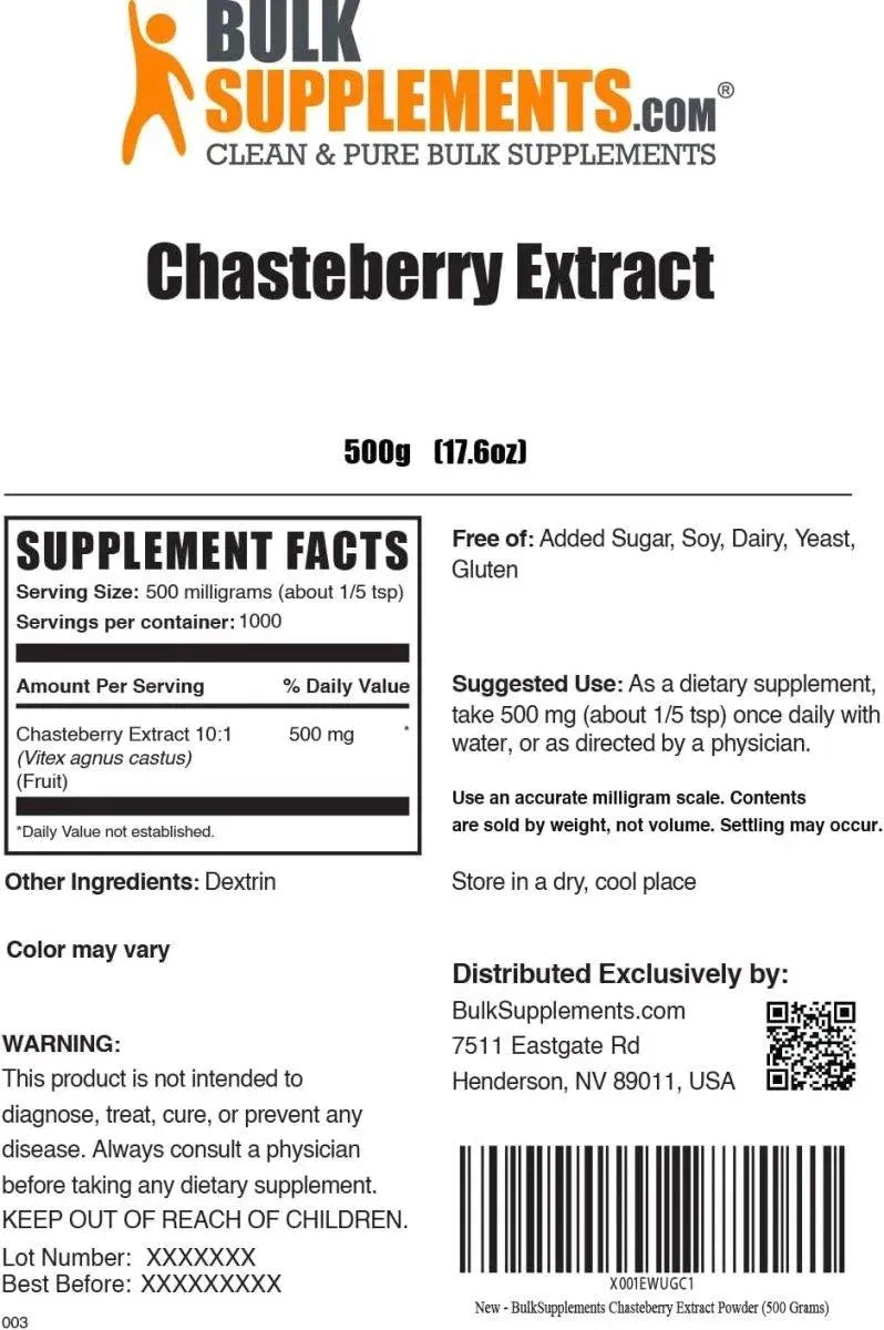 BULK SUPPLEMENTS - Bulk Supplements Chasteberry Extract Powder 500Gr. - The Red Vitamin MX - Suplementos Alimenticios - {{ shop.shopifyCountryName }}
