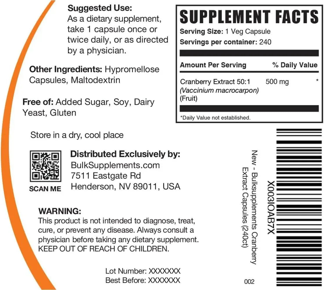 BULK SUPPLEMENTS - Bulk Supplements Cranberry Extract 240 Capsulas - The Red Vitamin MX - Suplementos Alimenticios - {{ shop.shopifyCountryName }}