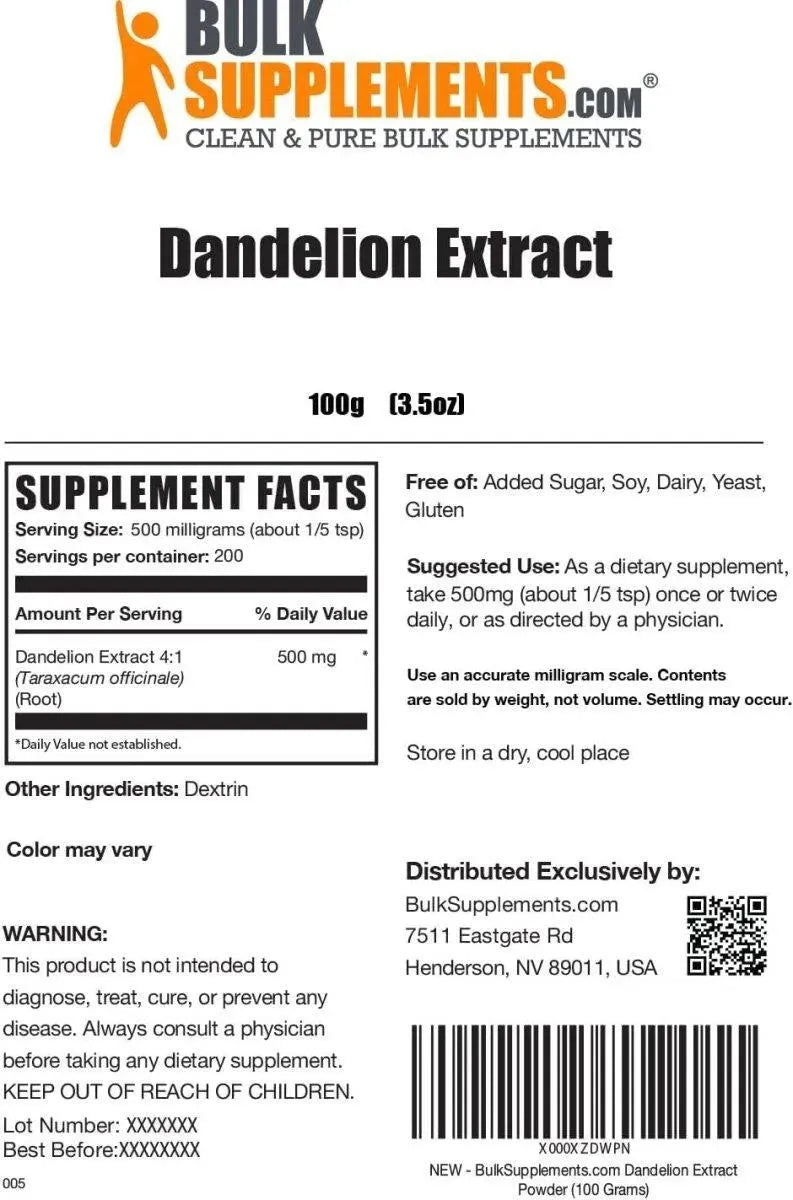 BULK SUPPLEMENTS - Bulk Supplements Dandelion Root Extract Powder 100Gr. - The Red Vitamin MX - Suplementos Alimenticios - {{ shop.shopifyCountryName }}