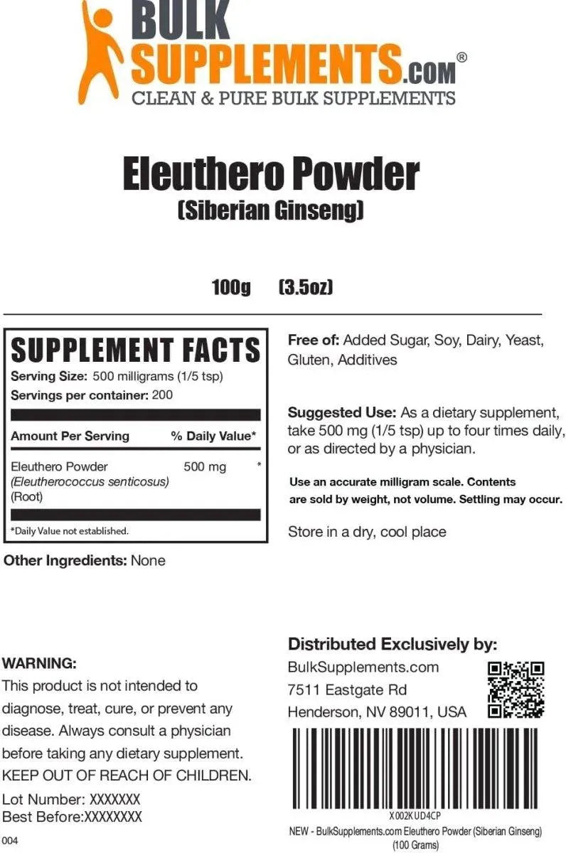 BULK SUPPLEMENTS - Bulk Supplements Eleuthero Root Powder 100Gr. - The Red Vitamin MX - Suplementos Alimenticios - {{ shop.shopifyCountryName }}