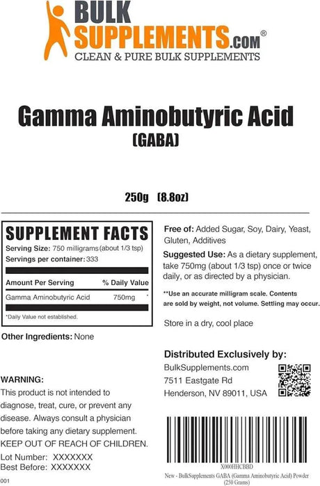 BULK SUPPLEMENTS - Bulk Supplements Gamma Aminobutyric Acid Powder 250Gr. - The Red Vitamin MX - Suplementos Alimenticios - {{ shop.shopifyCountryName }}
