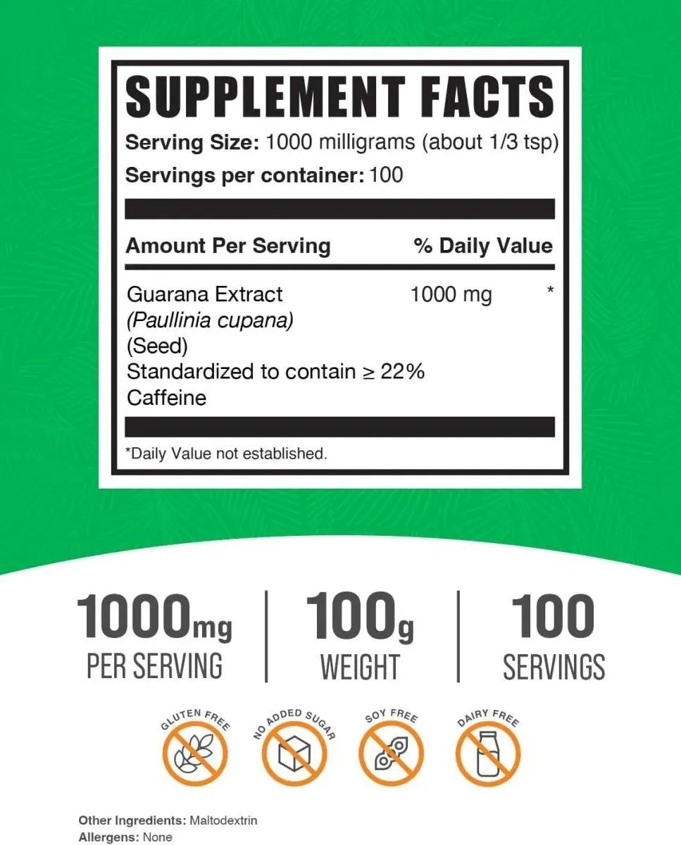 BULK SUPPLEMENTS - Bulk Supplements Guarana Extract Powder 100Gr. - The Red Vitamin MX - Suplementos Alimenticios - {{ shop.shopifyCountryName }}