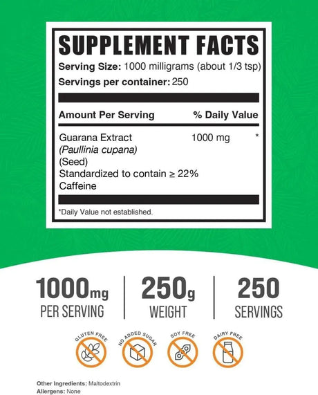 BULK SUPPLEMENTS - Bulk Supplements Guarana Extract Powder 250Gr. - The Red Vitamin MX - Suplementos Alimenticios - {{ shop.shopifyCountryName }}