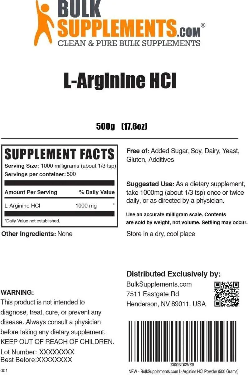 BULK SUPPLEMENTS - Bulk Supplements L-Arginine HCl Powder 500Gr. - The Red Vitamin MX - Suplementos Alimenticios - {{ shop.shopifyCountryName }}