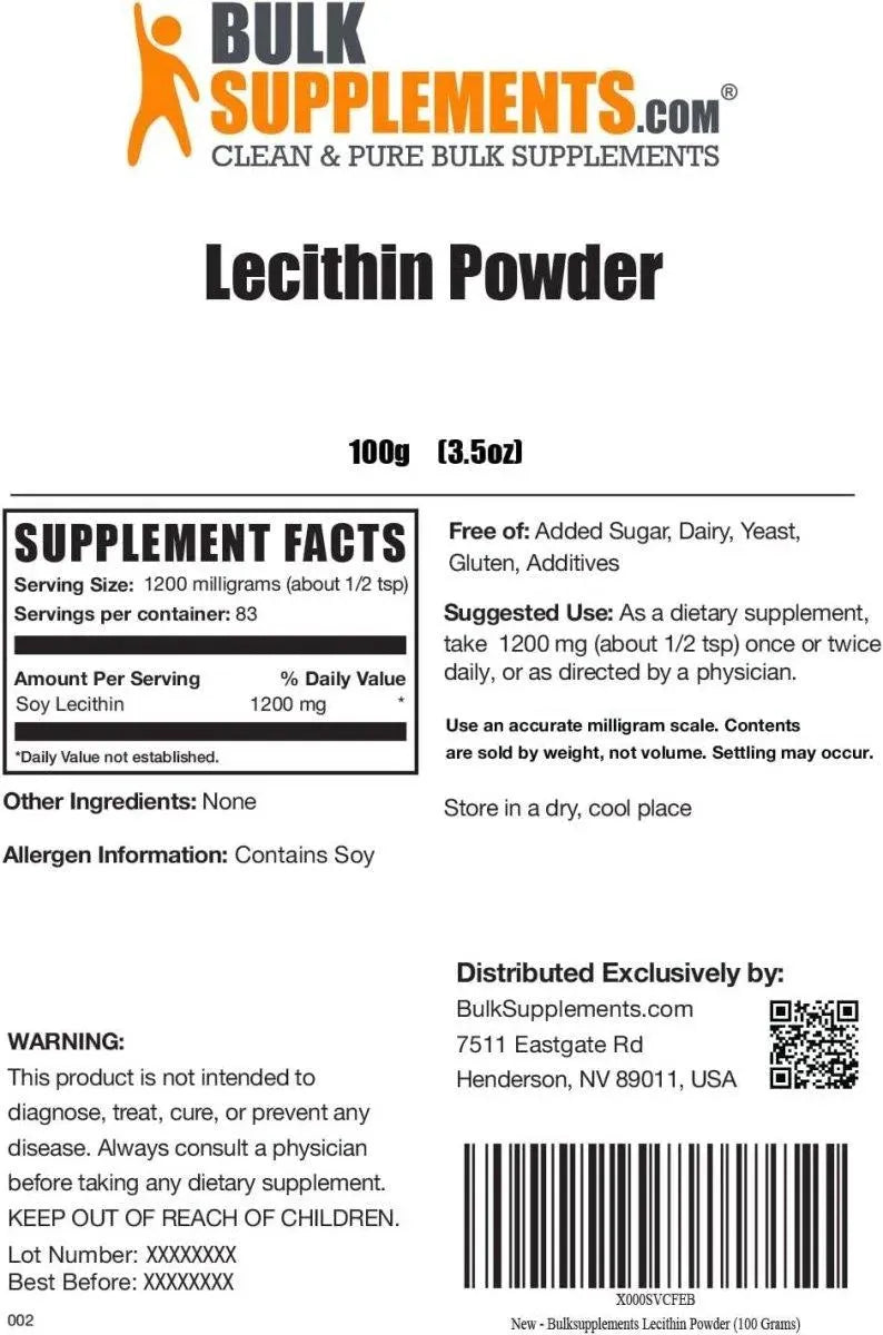 BULK SUPPLEMENTS - Bulk Supplements Lecithin Powder 100Gr. - The Red Vitamin MX - Suplementos Alimenticios - {{ shop.shopifyCountryName }}