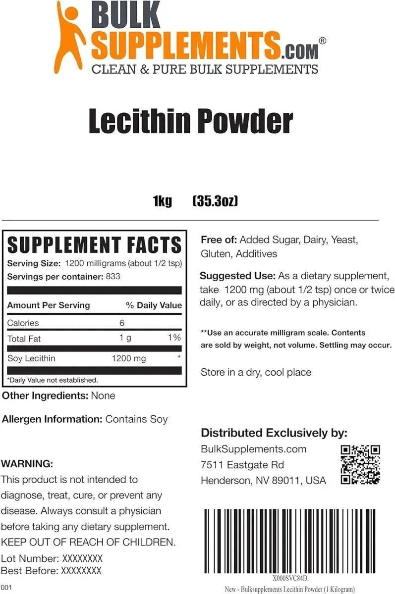 BULK SUPPLEMENTS - Bulk Supplements Lecithin Powder 1Kg. - The Red Vitamin MX - Suplementos Alimenticios - {{ shop.shopifyCountryName }}
