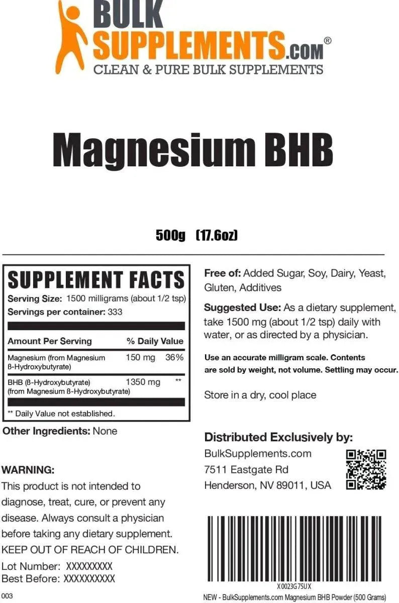 BULK SUPPLEMENTS - Bulk Supplements Magnesium BHB Powder 500Gr. - The Red Vitamin MX - Suplementos Alimenticios - {{ shop.shopifyCountryName }}