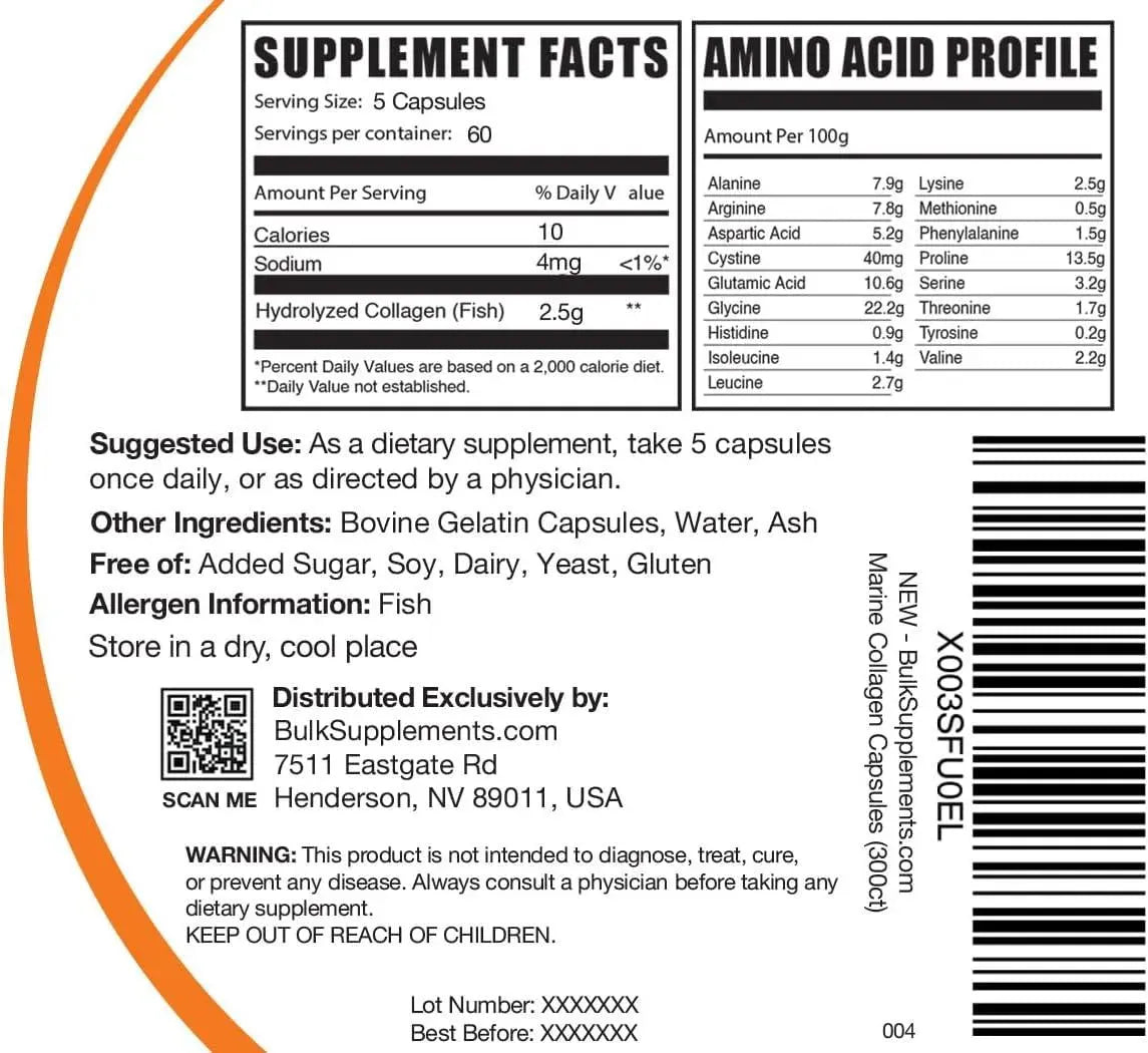 BULK SUPPLEMENTS - Bulk Supplements Marine Collagen 2500Mg. 300 Capsulas - The Red Vitamin MX - Suplementos Alimenticios - {{ shop.shopifyCountryName }}