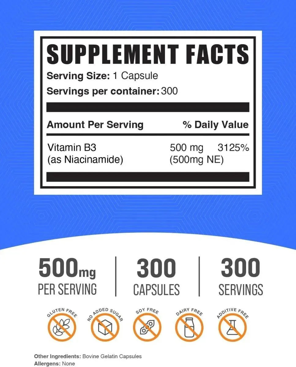 BULK SUPPLEMENTS - Bulk Supplements Niacinamide 300 Capsulas - The Red Vitamin MX - Suplementos Alimenticios - {{ shop.shopifyCountryName }}