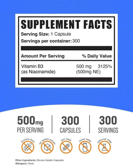 BULK SUPPLEMENTS - Bulk Supplements Niacinamide 300 Capsulas - The Red Vitamin MX - Suplementos Alimenticios - {{ shop.shopifyCountryName }}