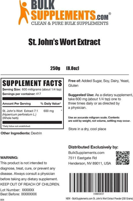 BULK SUPPLEMENTS - Bulk Supplements St. John's Wort Extract 250Gr. - The Red Vitamin MX - Suplementos Alimenticios - {{ shop.shopifyCountryName }}