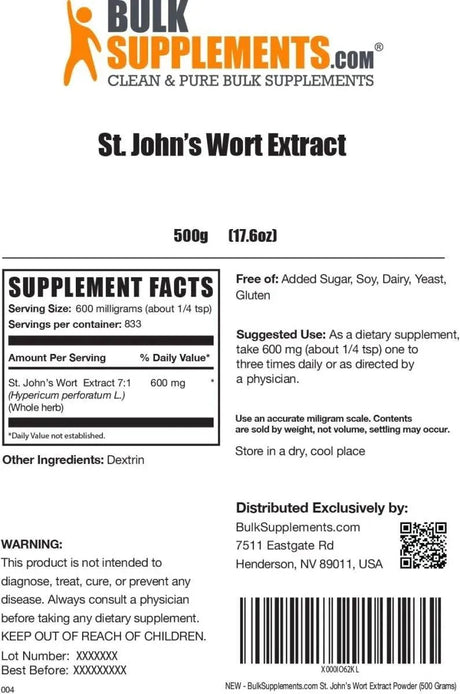 BULK SUPPLEMENTS - Bulk Supplements St. John's Wort Extract 500Gr. - The Red Vitamin MX - Suplementos Alimenticios - {{ shop.shopifyCountryName }}