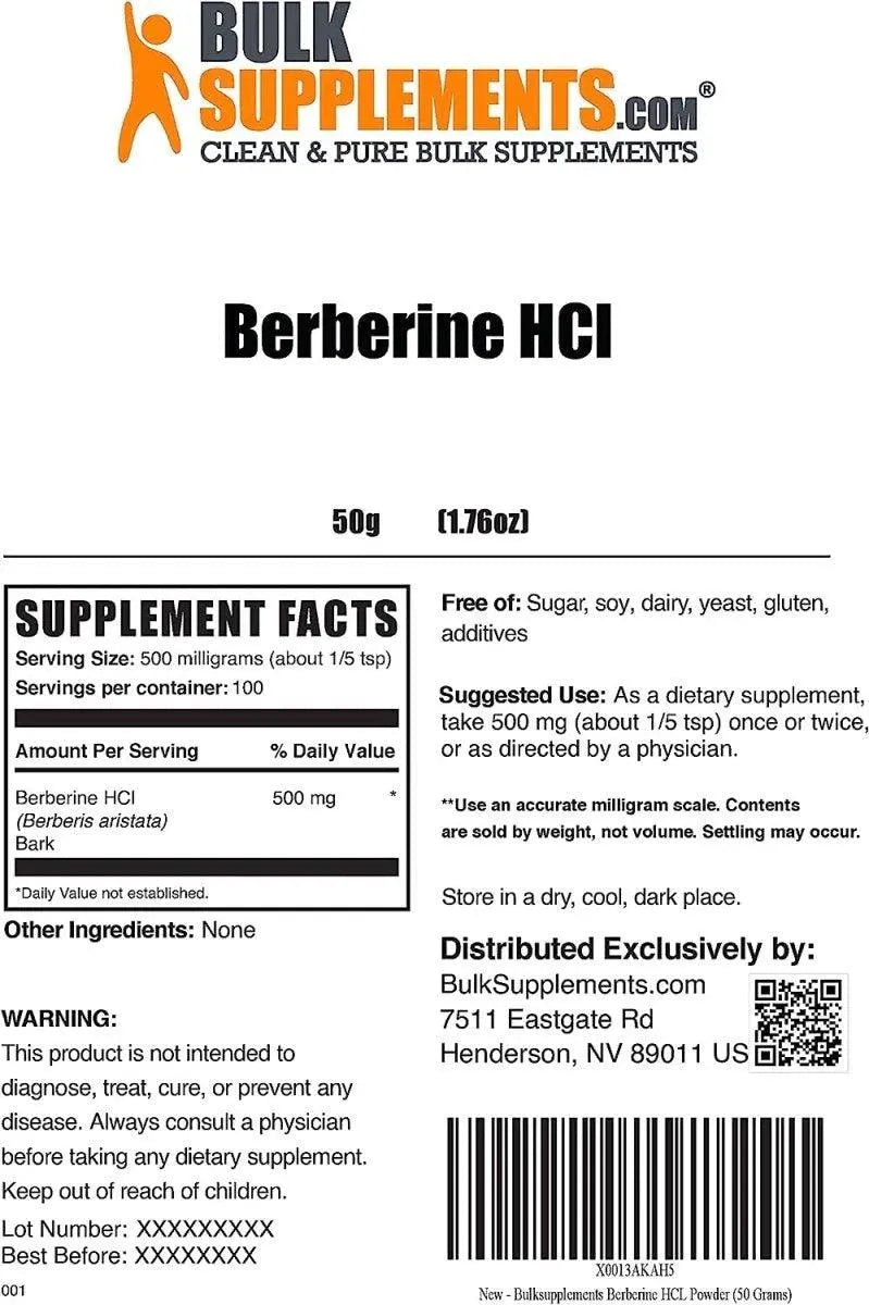 BULK SUPPLEMENTS - BULKSUPPLEMENTS Berberine HCl Powder 500Mg. 50Gr. - The Red Vitamin MX - Suplementos Alimenticios - {{ shop.shopifyCountryName }}