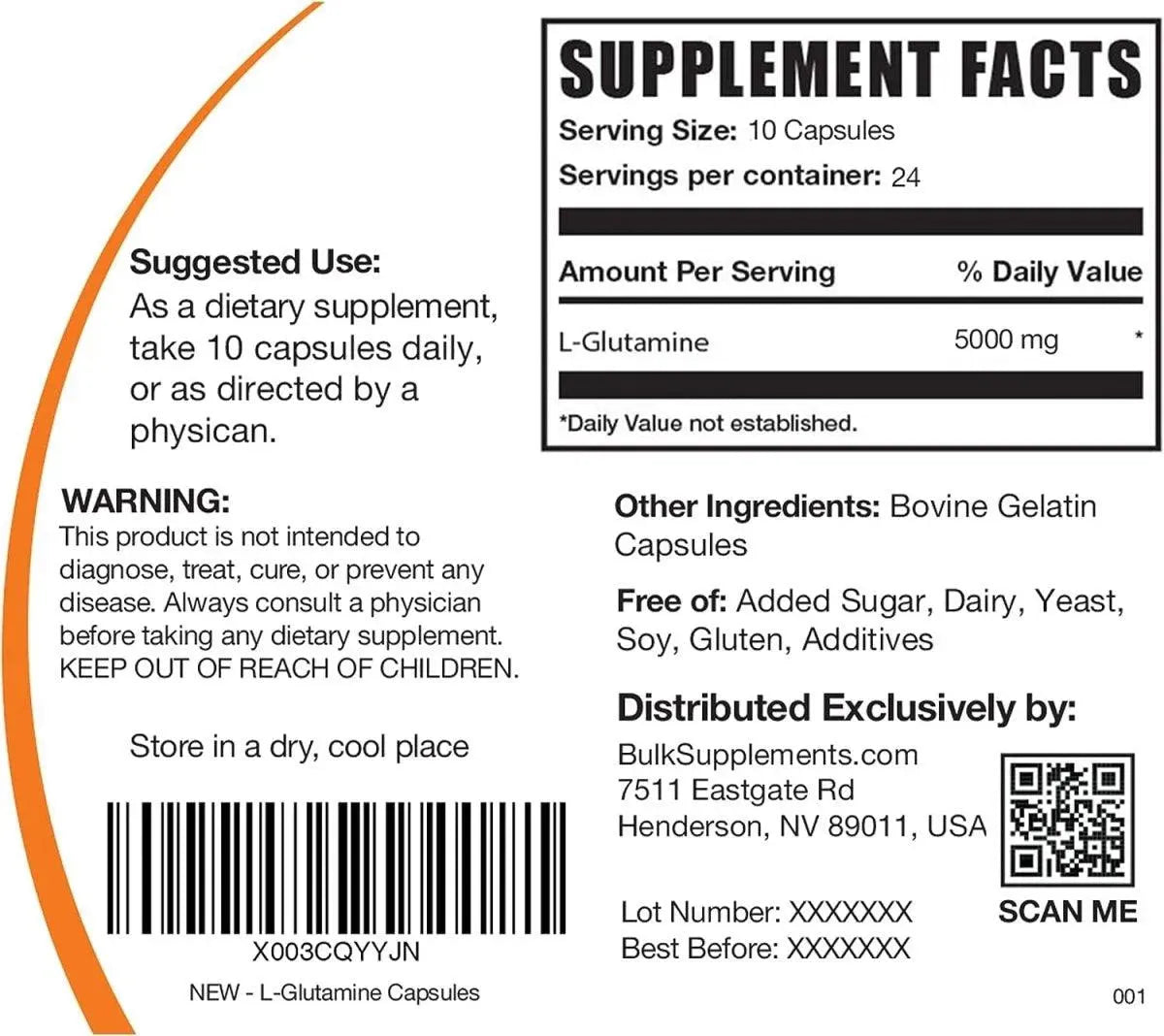 BULK SUPPLEMENTS - BULKSUPPLEMENTS L-Glutamine Capsules 5000Mg. 240 Capsulas - The Red Vitamin MX - Suplementos Alimenticios - {{ shop.shopifyCountryName }}