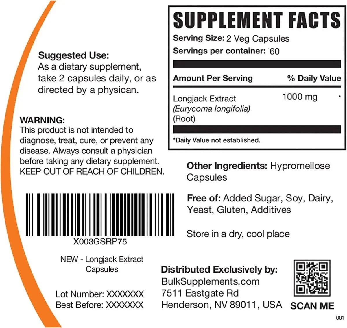 BULK SUPPLEMENTS - BulkSupplements Longjack Extract 1000Mg. 120 Capsulas - The Red Vitamin MX - Suplementos Alimenticios - {{ shop.shopifyCountryName }}