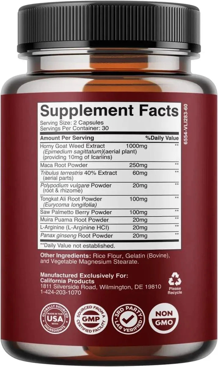 CALIFORNIA PRODUCTS - California Products Horny Goat Weed Complex 60 Capsulas - The Red Vitamin MX - Suplementos Alimenticios - {{ shop.shopifyCountryName }}