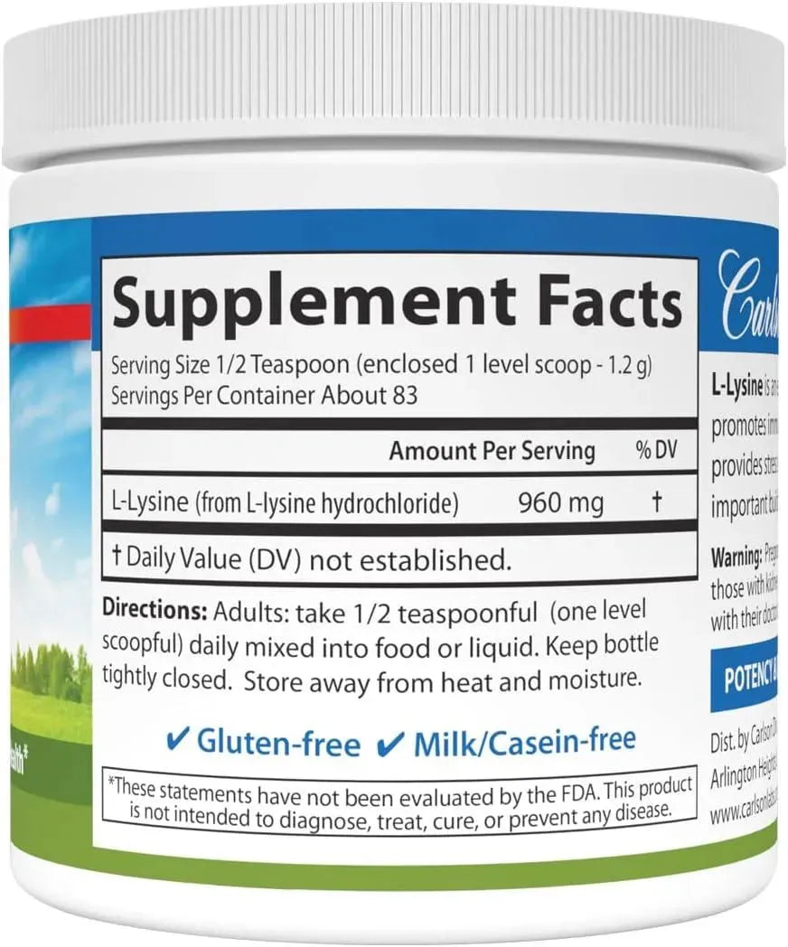 CARLSON - Carlson L-Lysine Powder 960Mg. 100Gr. - The Red Vitamin MX - Suplementos Alimenticios - {{ shop.shopifyCountryName }}