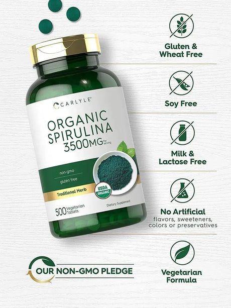 CARLYLE - Carlyle Organic Spirulina Capsules 3500Mg. 500 Tabletas - The Red Vitamin MX - Suplementos Alimenticios - {{ shop.shopifyCountryName }}