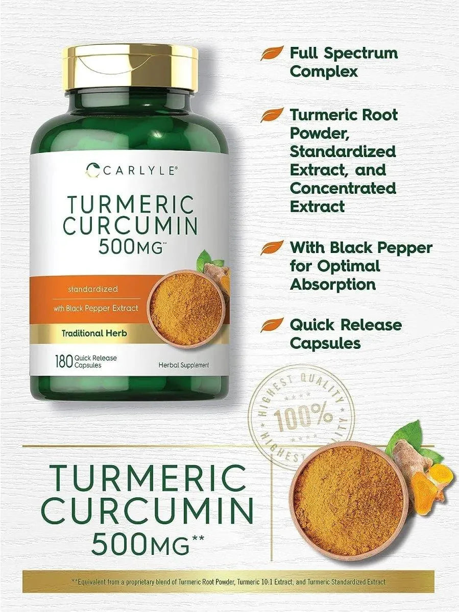 CARLYLE - Carlyle Turmeric Curcumin with Bioperine 500Mg. 180 Capsulas - The Red Vitamin MX - Suplementos Alimenticios - {{ shop.shopifyCountryName }}