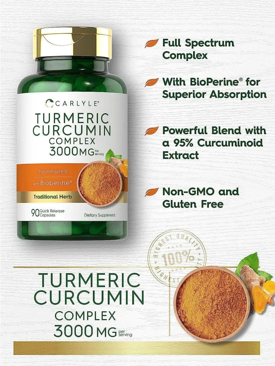 CARLYLE - Carlyle Turmeric Supplement 3000Mg. 90 Capsulas - The Red Vitamin MX - Suplementos Alimenticios - {{ shop.shopifyCountryName }}