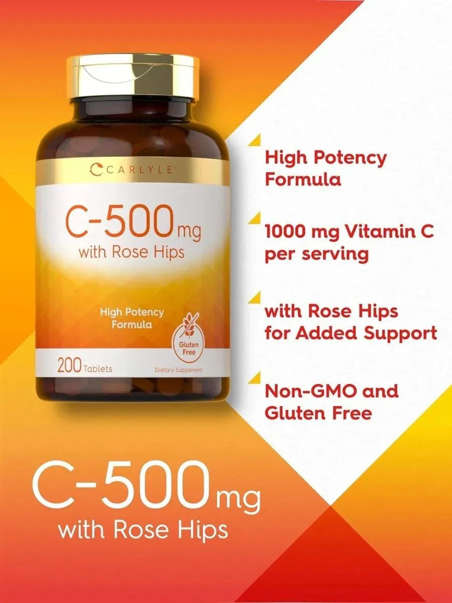 CARLYLE - Carlyle Vitamin C with Rose HIPS 500Mg. 200 Tabletas - The Red Vitamin MX - Suplementos Alimenticios - {{ shop.shopifyCountryName }}