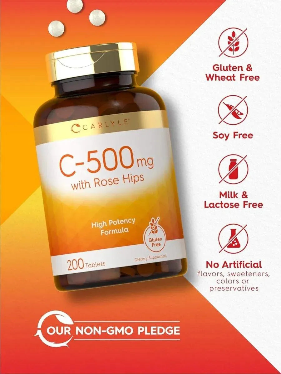 CARLYLE - Carlyle Vitamin C with Rose HIPS 500Mg. 200 Tabletas - The Red Vitamin MX - Suplementos Alimenticios - {{ shop.shopifyCountryName }}