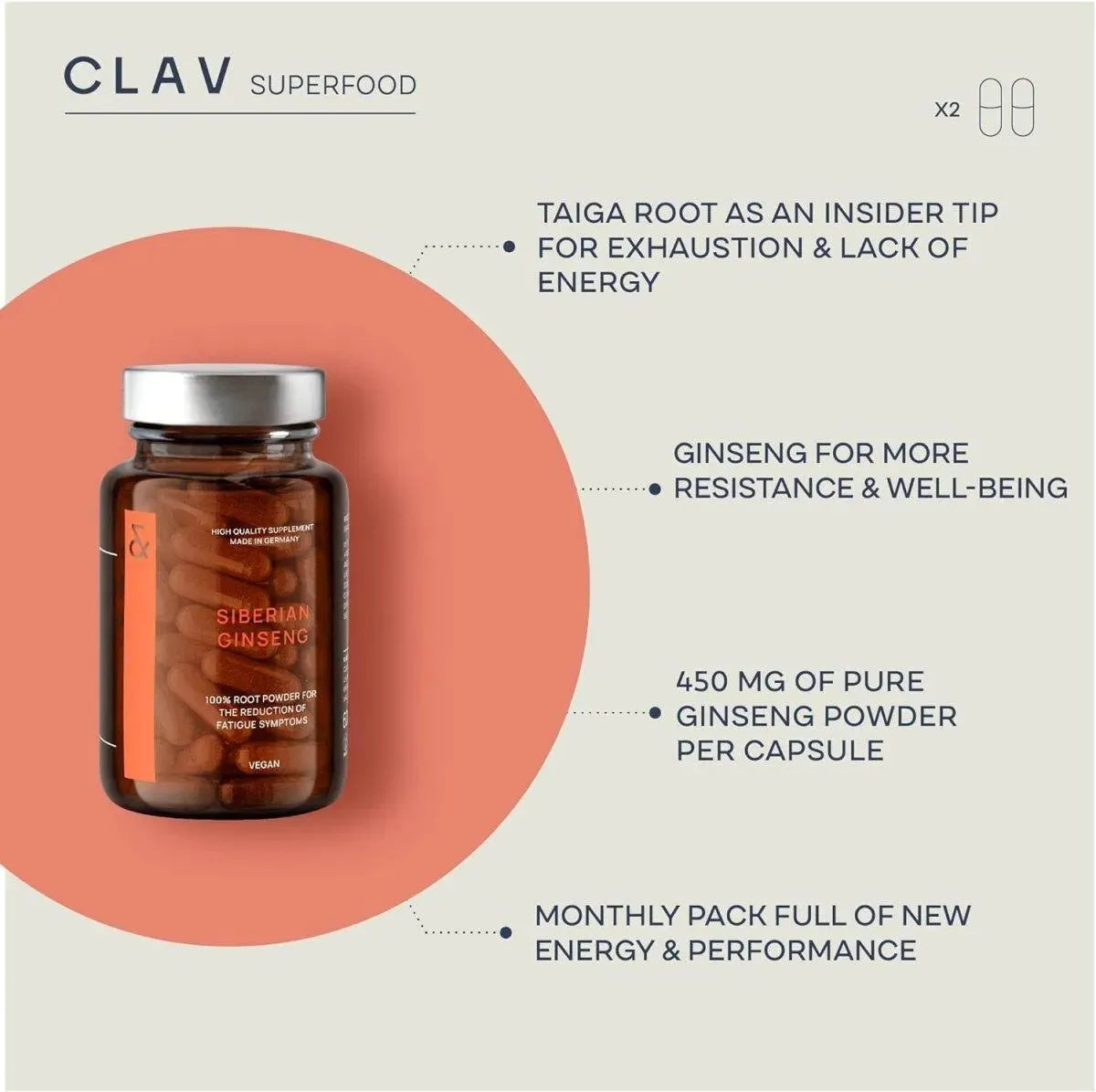 CLAV - CLAV Siberian Ginseng 900Mg. Eleuthero Root Powder 60 Capsulas - The Red Vitamin MX - Suplementos Alimenticios - {{ shop.shopifyCountryName }}