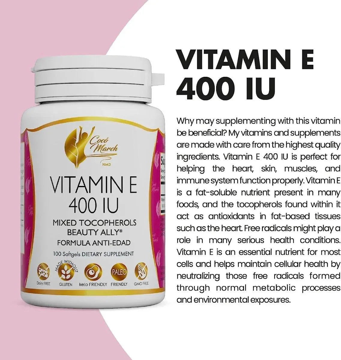 COCO MARCH - Coco March Natural Vitamin E 400 IU 100 Capsulas Blandas - The Red Vitamin MX - Suplementos Alimenticios - {{ shop.shopifyCountryName }}