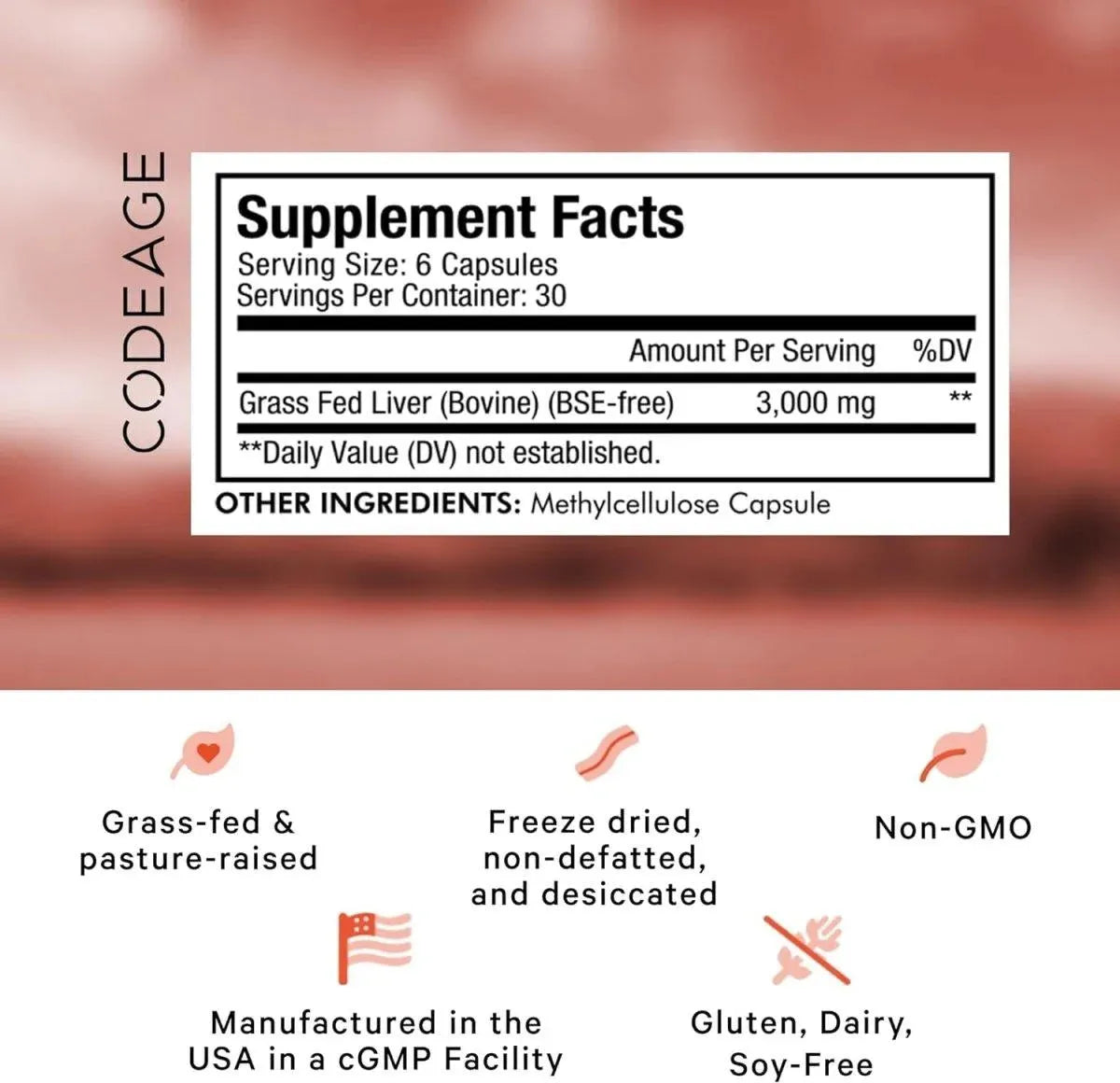 CODEAGE - Codeage Grass Fed Beef Liver 180 Capsulas - The Red Vitamin MX - Suplementos Alimenticios - {{ shop.shopifyCountryName }}