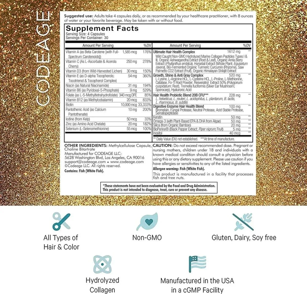 CODEAGE - Codeage Hair Vitamins 120 Capsulas - The Red Vitamin MX - Suplementos Alimenticios - {{ shop.shopifyCountryName }}