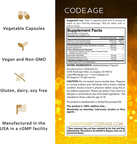 CODEAGE - Codeage Liposomal Vitamin C 1500Mg. with Zinc 180 Capsulas 2 Pack - The Red Vitamin MX - Suplementos Alimenticios - {{ shop.shopifyCountryName }}