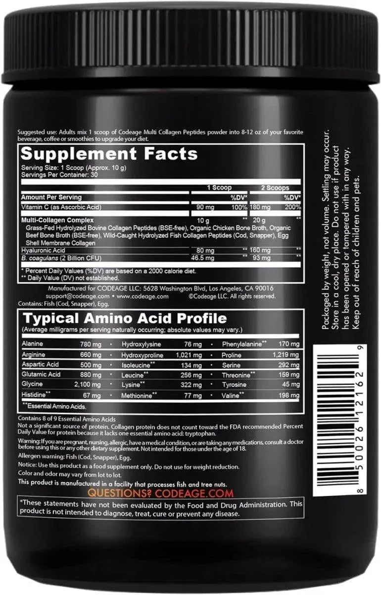 CODEAGE - Codeage Multi Collagen Peptides + Probiotics Black Edition 300Gr. - The Red Vitamin MX - Suplementos Alimenticios - {{ shop.shopifyCountryName }}