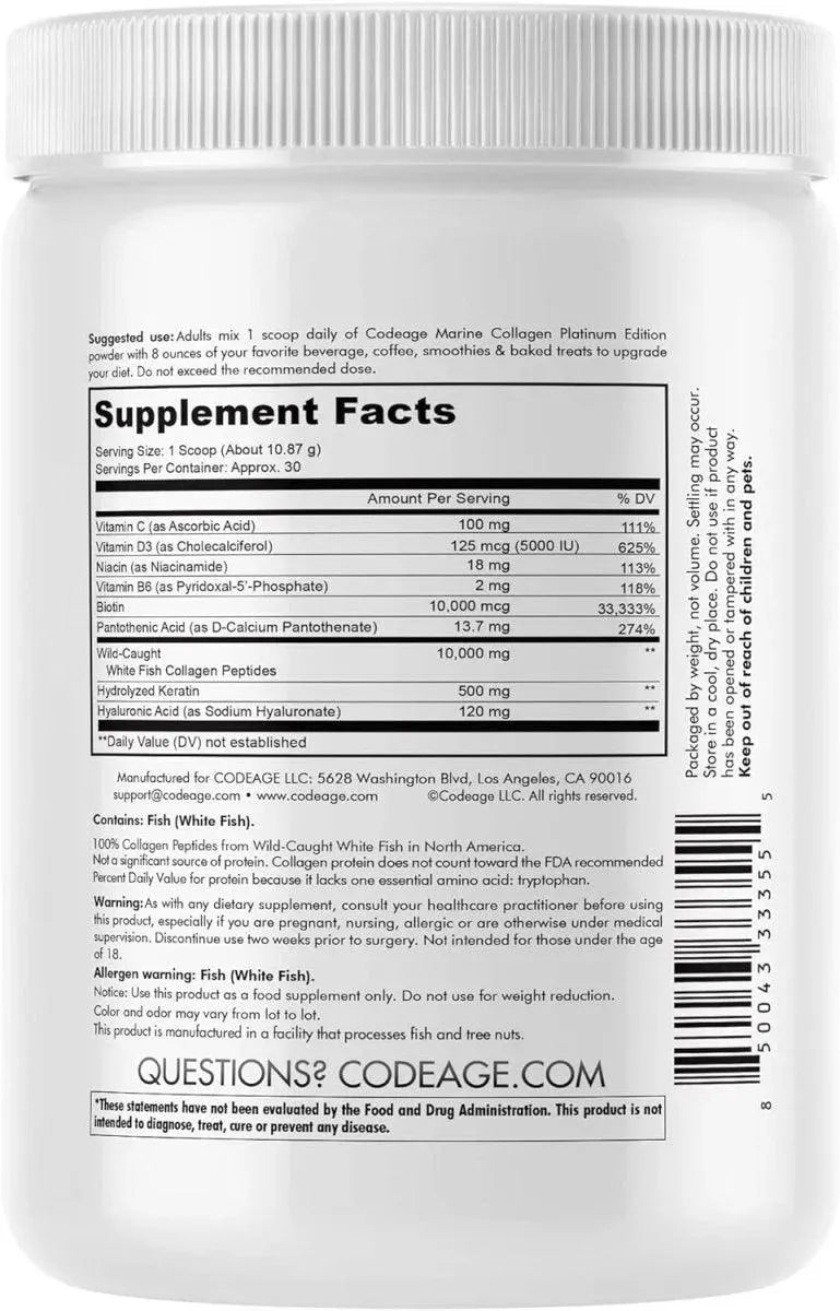 CODEAGE - Codeage Platinum Marine Collagen Protein Powder Supplement 326Gr. - The Red Vitamin MX - Suplementos Alimenticios - {{ shop.shopifyCountryName }}