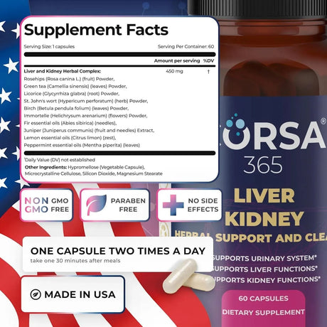 CORSA365 - CORSA365 Liver and Kidney Cleanse & Support Herbal Complex 60 Capsulas - The Red Vitamin MX - Suplementos Alimenticios - {{ shop.shopifyCountryName }}