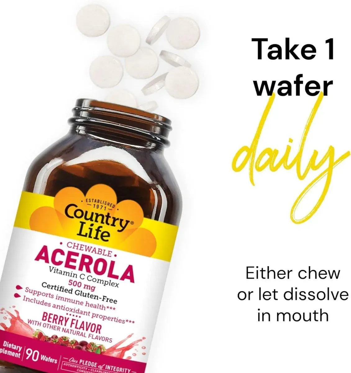 COUNTRY LIFE - Country Life Acerola Vitamin C Complex 500Mg. 90 Tabletas Masticables - The Red Vitamin MX - Suplementos Alimenticios - {{ shop.shopifyCountryName }}
