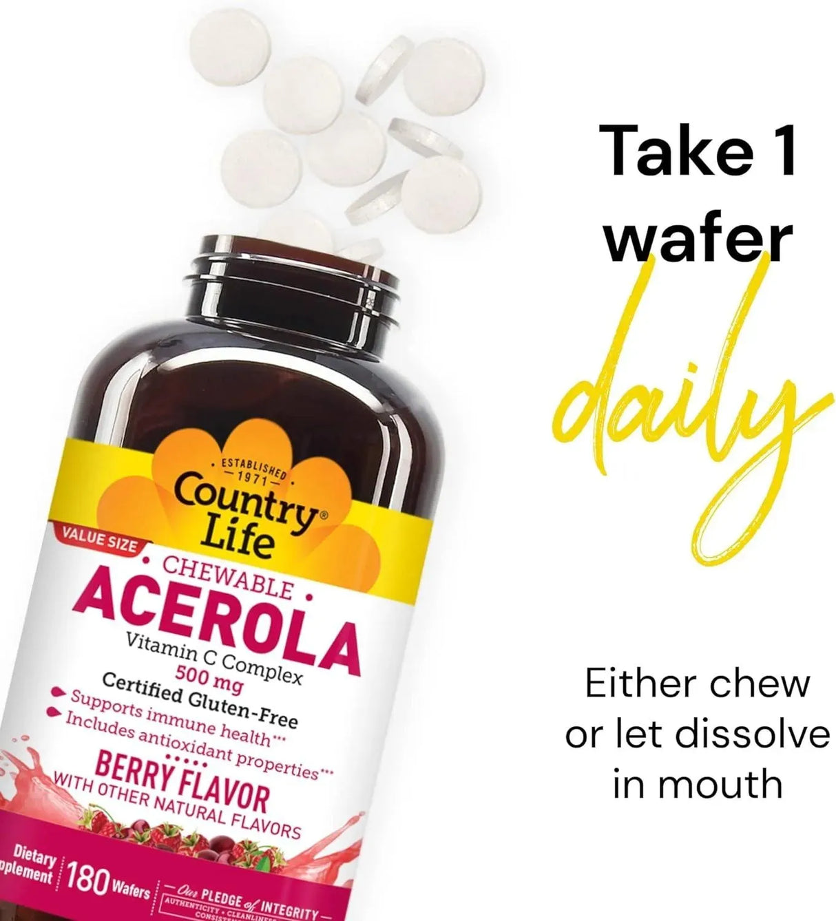 COUNTRY LIFE - Country Life Acerola Vitamin C Complex 500Mg. 180 Tabletas - The Red Vitamin MX - Suplementos Alimenticios - {{ shop.shopifyCountryName }}