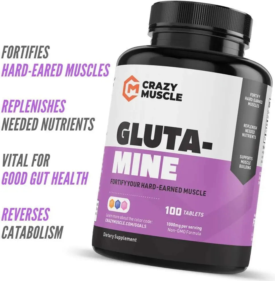 CRAZY MUSCLE - Crazy Muscle Keto Friendly L Glutamine Capsules 1000Mg. 100 Tabletas - The Red Vitamin MX - Suplementos Alimenticios - {{ shop.shopifyCountryName }}