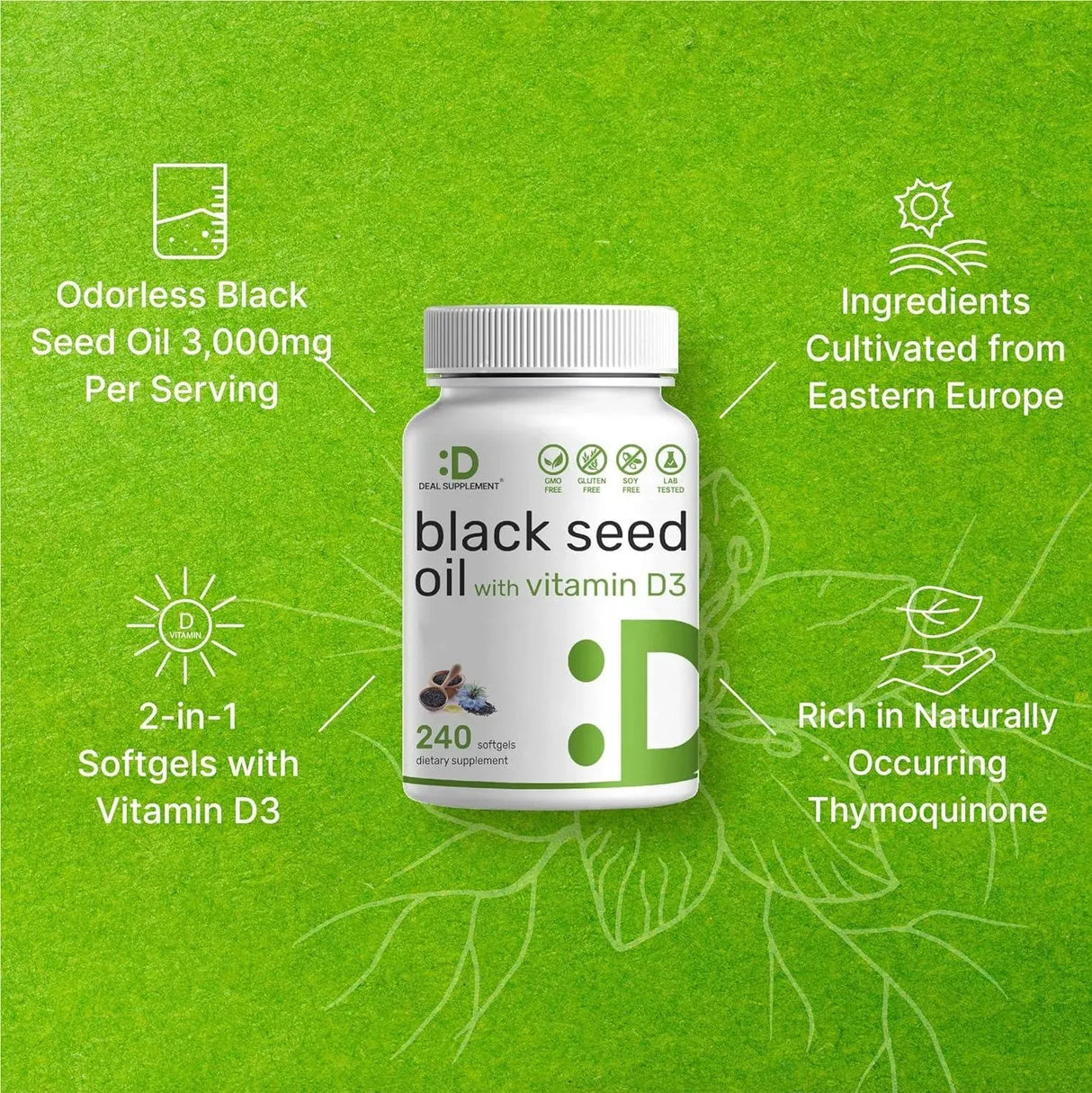 DEAL SUPPLEMENT - DEAL SUPPLEMENT Black Seed Oil with Vitamin D3 240 Capsulas Blandas - The Red Vitamin MX - Suplementos Alimenticios - {{ shop.shopifyCountryName }}