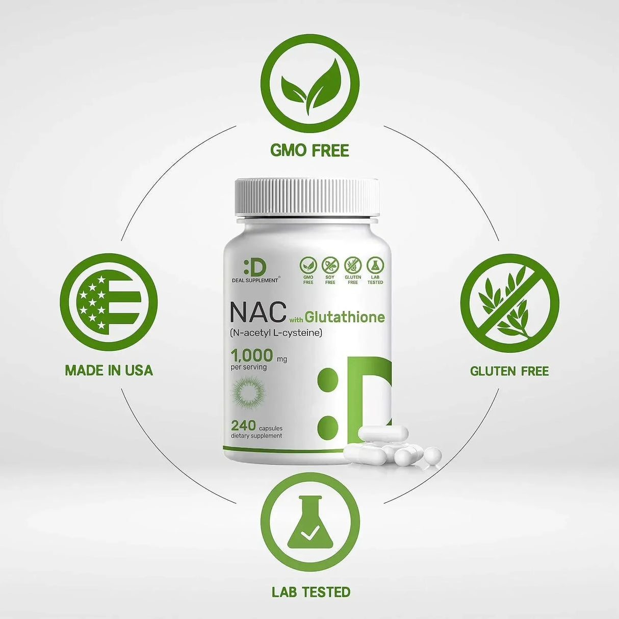 DEAL SUPPLEMENT - Deal Supplement NAC N-Acetyl Cysteine with Glutathione 1000Mg. 240 Capsulas - The Red Vitamin MX - Suplementos Alimenticios - {{ shop.shopifyCountryName }}